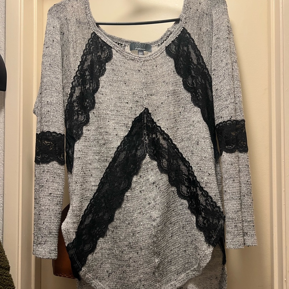 Gray and Black Lace Women's Sweater Top